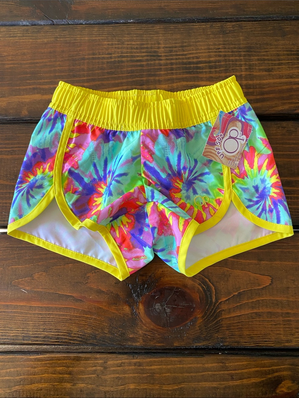 Girls Neon Tie-Dye BoardShorts with Yellow Trim New! Size 4/5